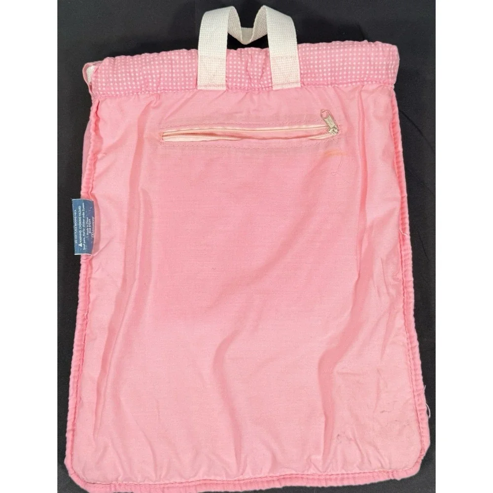 Disney Tinker Bell Drawstring Backpack Kids White Pink Embroidered Canvas